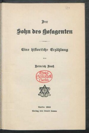 Der Sohn des Hofagenten : eine historische Erzählung