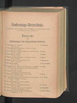 Übersicht über Vorlesungen von allgemeinem Interesse.