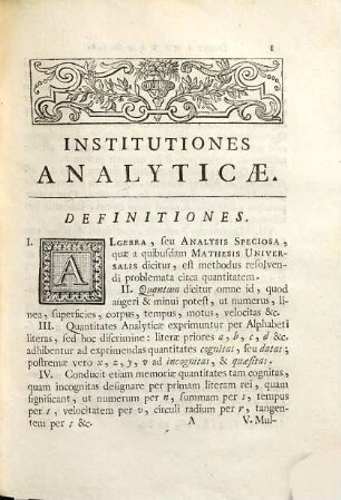 Institutiones analyticæ earumque usus in geometria : cum appendice De constructione problematum solidorum