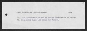 Brief von Gerhart Hauptmann an Ober Salzbrunn / Bürgermeister