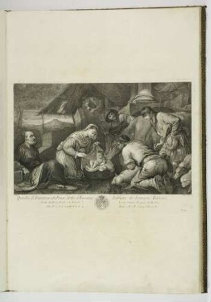 Die Anbetung der Hirten; Tafel 14 der Folge: Recueil d'estampes d'apres les plus celebres Tableaux de la Galerie Royale de Dresde, II. Volume