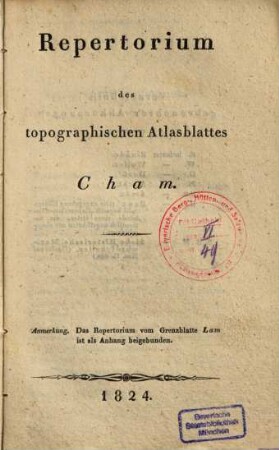 Repertorium des topographischen Atlasblattes Cham