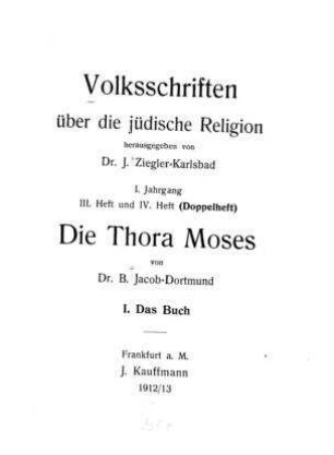 Die Thora Moses / von B. Jacob