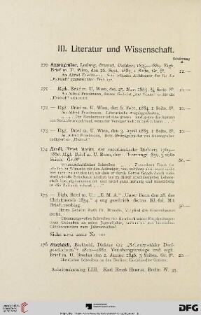 III. Literatur und Wissenschaft (Nr. 170-262)