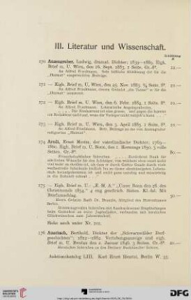 III. Literatur und Wissenschaft (Nr. 170-262)