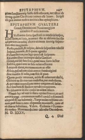 Epitaphium Gualteri Gravii Dominicani Noviomagii in coenobio Praedicatorum.