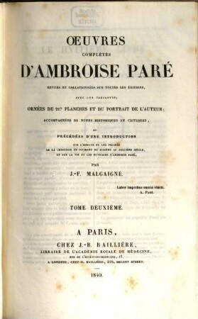 Oeuvres complètes d'Ambroise Paré. 2
