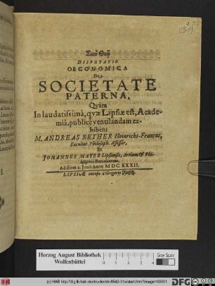 Disputatio Oeconomica De Societate Paterna