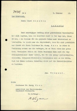 M. Wegner an G. Karo