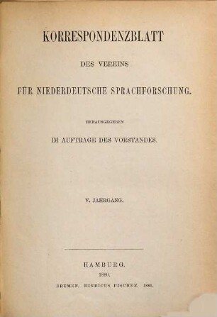 Korrespondenzblatt des Vereins für Niederdeutsche Sprachforschung. 5. 1880