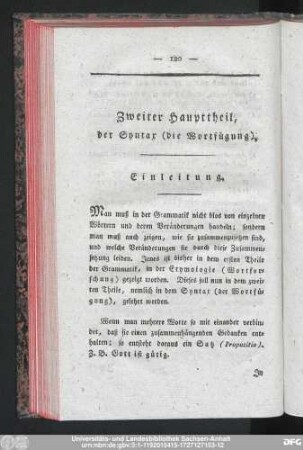 Zweiter Haupttheil, der Syntax (die Wortfügung).