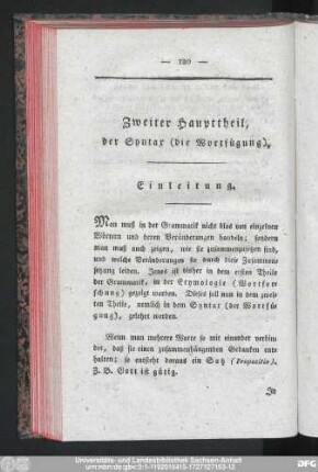 Zweiter Haupttheil, der Syntax (die Wortfügung).