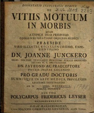 Dissertatio Inauguralis Medica De Vitiis Motuum In Morbis