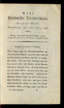 Neuntes Stück. Sonnabends, den 10ten März 1798