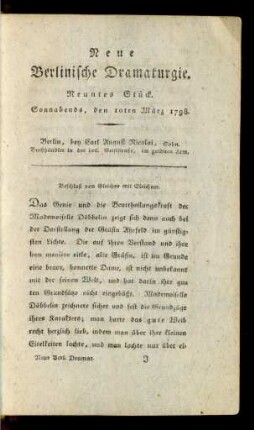 Neuntes Stück. Sonnabends, den 10ten März 1798