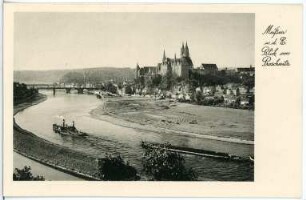 Meißen. Albrechtsburg u. Dom - Elbe mit Schleppzug