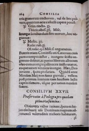 Consilium XXVII. Praeservatio a Podagra pro quadam primaria foemina