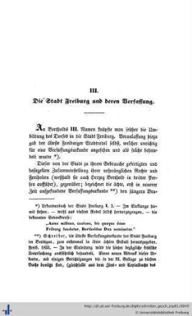 III. Die Stadt Freiburg und deren Verfassung.