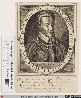 Bildnis Jakob (James) I. (Stuart), 1567 König von Schottland (als Jakob VI.), 1603-25 von England u. Schottland