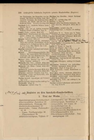 Register zu den Sanskrit-Handschriften.
