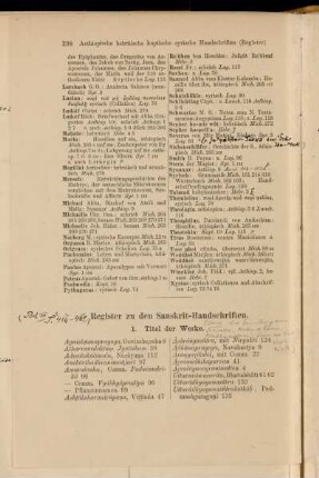 Register zu den Sanskrit-Handschriften.
