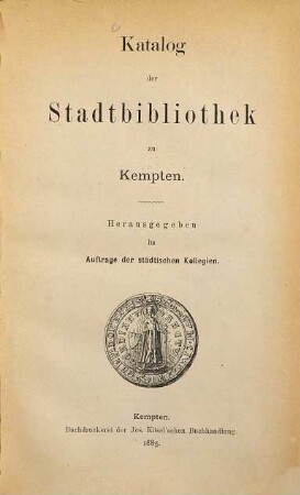 Katalog der Stadtbibliothek zu Kempten