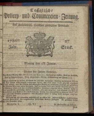 2tes Stueck, Montag den 9ten Januar. 1786
