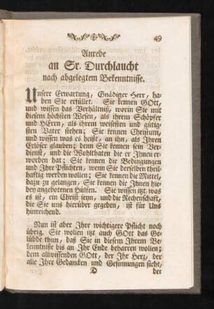 Anrede an Sr. Durchlaucht nach abgelegtem Bekenntnisse.