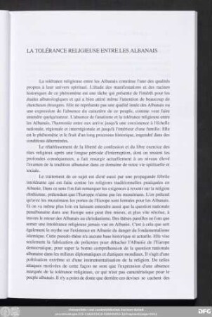 La Tolérance Religieuse Entre Les Albanais