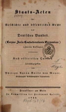 Staats-Acten für Geschichte und öffentliches Recht des Deutschen Bundes, 2