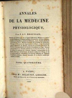 Annales de la médecine physiologique. 14, 14. 1828