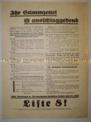 Propagandaflugblatt der Deutschen Staatspartei zur Reichstagswahl im Juli 1932