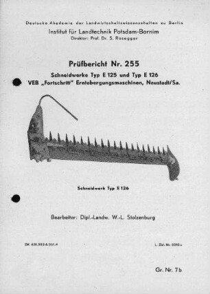 Schneidwerke, Typ E 125 und Typ E 126