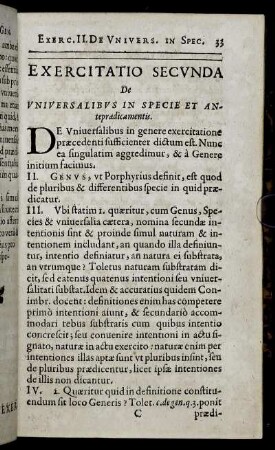 Exercitatio Secunda. De Universalibus In Specie Et Anteprædicamentis