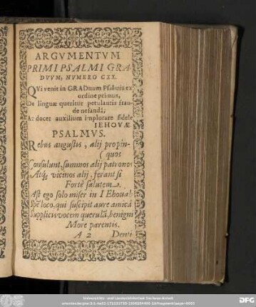 Argumentum Primi Psalmi Graduum, Numero CXX.