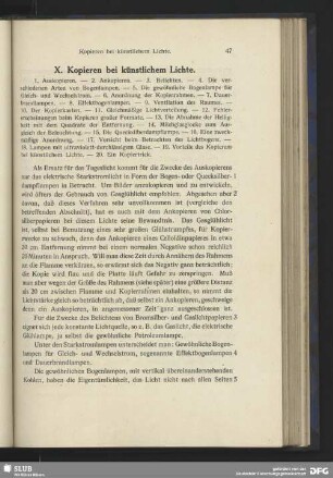 X. Kopieren bei künstlichem Lichte
