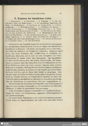 X. Kopieren bei künstlichem Lichte