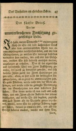 Der fünfte Brief. Von der ununterbrochenen Fortsetzung gegenseitiger Liebe