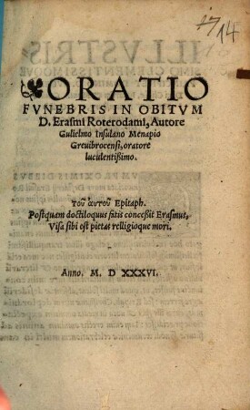 Oratio Funebris In Obitum D. Erasmi Roterodami