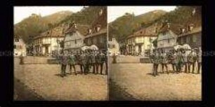 Soldatengruppe auf Marktplatz in Rappoltsweiler, Ribeauville