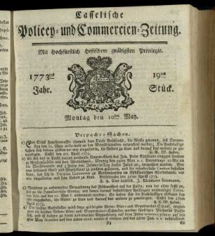 19tes Stueck, Montag den 10ten May 1773