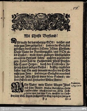 Leichenpredigt : Der kurtzgefaste Glaubens-Rath. Exordium
