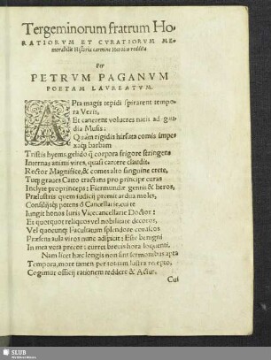 Tergeminorum fratrum Horatiorum Et Curatorum Memorabilis Historia carmine Heroico reddita