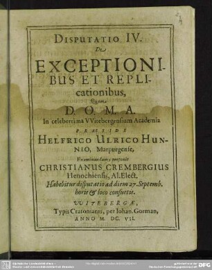 Disputatio IV. de exceptionibus et replicationibus