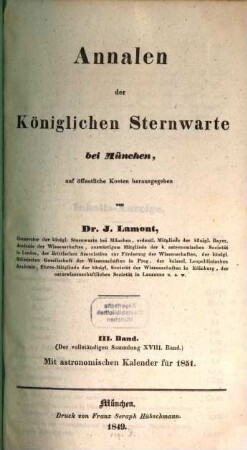 Annalen der Königlichen Sternwarte bei München. 3. 1851