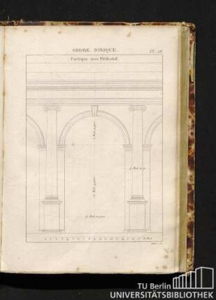 Pl. 28. Ordre Ionique. Portique avec Piédestal.