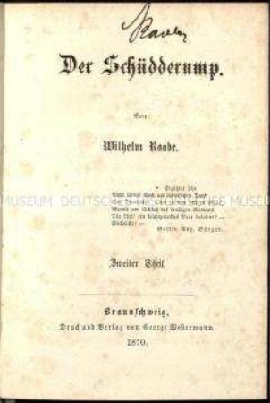 Roman von Wilhelm Raabe in der Erstausgabe