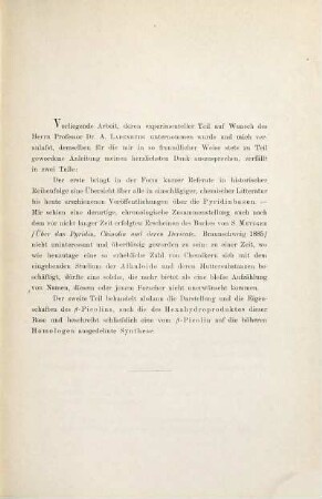 Die Pyridinbasen in der chemischen Litteratur : über Beta-Picolin, Beta-Pipecolin und die Synthese einiger Homologen des Pyridins