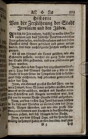 Historie Von der Zerstöhrung der Stadt Jerusalem und den Jüden.