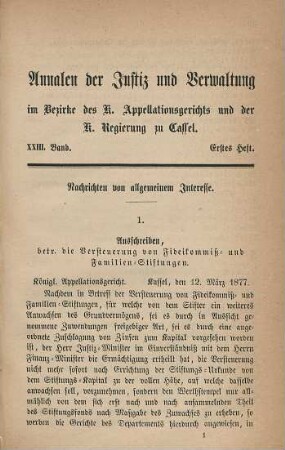 1. Heft. Nachrichten von allgemeinem Interesse